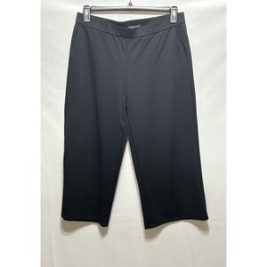 Eileen Fisher Womens Petite Large‎ Jersy Knit Strecy Black Wide Ankle Pants